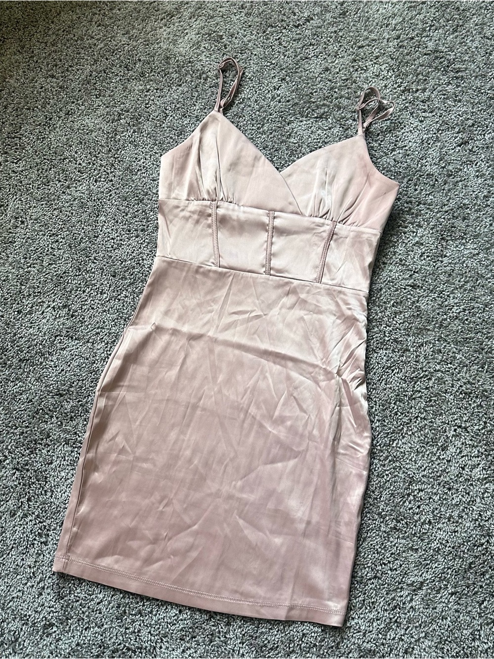 Satin Spaghetti-Strap Mini Dress in Dusty Rose